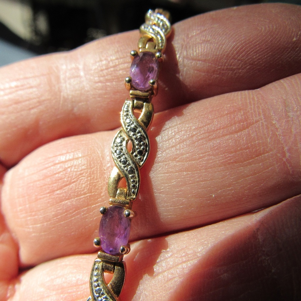 Sterling Silver & Amethyst Link Bracelet
